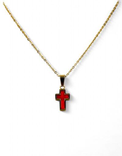 ατσαλινος σταυρός χρυσό με κόκκινο μοτίφ - byzanteiko - stainless steel cross gold with red motif