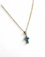 Stainless Steel Cross necklace gold with blue Motif - Image 2