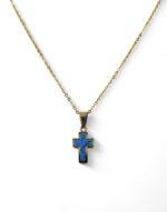 ατσαλινος σταυρός χρυσό με μπλε μοτίφ - byzanteiko - stainless steel cross gold with blue motif