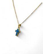 Stainless Steel Cross necklace gold with blue Motif - Image 3