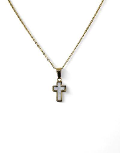 ατσαλινος σταυρός χρυσός με φίλντισι - byzanteiko - stainless steel cross gold with mother of pearl