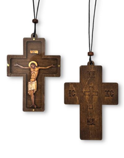 Κρεμαστός Σταυρός Αυτοκινήτου Ξύλινος με Plexiglass 9cm– Φυλαχτό byzanteiko Wooden hanging car cross with Plexiglass Amulet