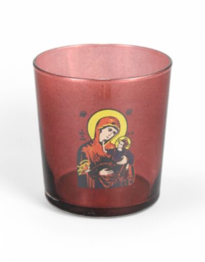 επιτραπέζιο καντήλι ποτήρι με εικόνα παναγίας χαλκομανία - byzanteiko table glass oil lamp with virgin mary icon decal art rose