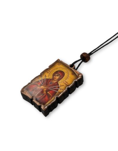 κρεμαστό φυλαχτό αυτοκινήτου πάπυρος παναγία επτάσπαθη άγιος χριστόφορος byzanteiko- Car Hanging Amulet – Scroll with Virgin Mary of Seven Swords & Saint Christopher