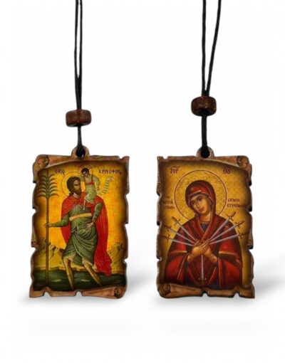 κρεμαστό φυλαχτό αυτοκινήτου πάπυρος παναγία επτάσπαθη άγιος χριστόφορος byzanteiko- Hanging car pendant Amulet Scroll with Virgin Mary of Seven Swords & Saint Christopher 4