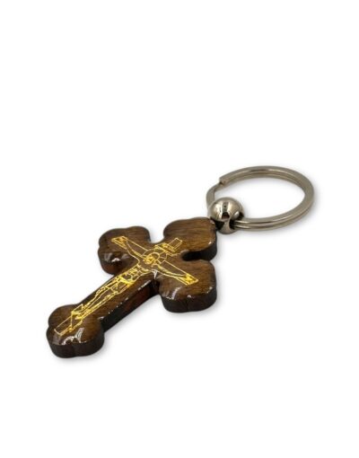 μπρελόκ σταυρός ξύλινος με υγρό γυαλί με τον εσταυρωμένο - byzanteiko keychain wooden cross with jesus christ