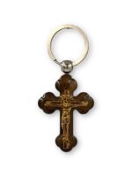 μπρελόκ σταυρός ξύλινος με υγρό γυαλί με τον εσταυρωμένο - byzanteiko wooden cross keychain with jesus christ