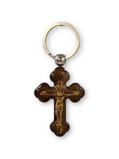 μπρελόκ σταυρός ξύλινος με υγρό γυαλί με τον εσταυρωμένο - byzanteiko keychain wooden cross with jesus christ
