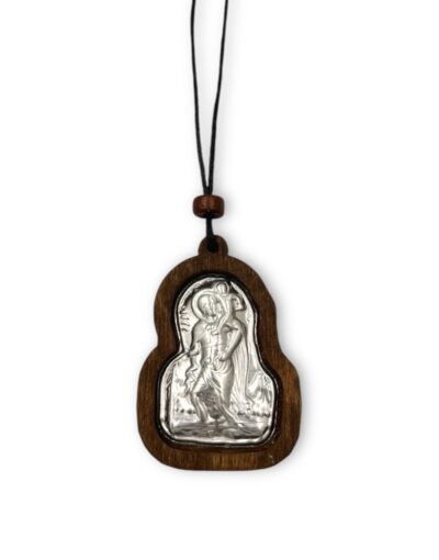 ξύλινο κρεμαστό φυλαχτό αυτοκινήτου με εικόνα άγιος χριστόφορος - byzanteiko wooden hanging car pendant icon saint christopher 1