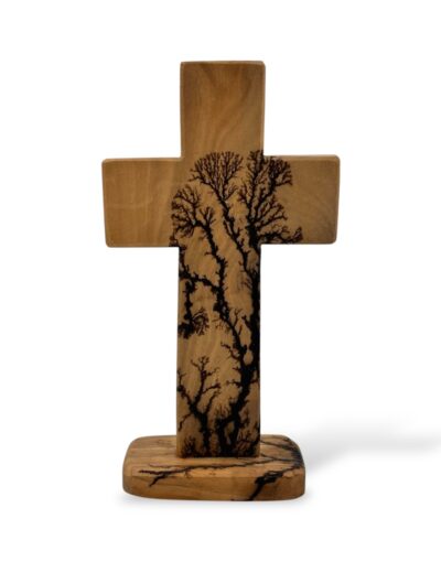χειροποίητος επιτραπέζιος σταυρός από ξύλο ελιάς με πυρογραφία ηλεκτρισμού 9-16 cm - byzanteiko - handmade olive wood cross 2