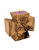 χειροποίητος κηροπήγιο σταυρός για ρεσώ από ξύλο ελιάς με πυρογραφία ηλεκτρισμού 10-9,5cm - byzanteiko - Handmade Cross Tealight Candle Holder from Olive Wood