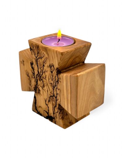 χειροποίητος κηροπήγιο σταυρός για ρεσώ από ξύλο ελιάς με πυρογραφία ηλεκτρισμού 10-9,5cm - byzanteiko - Handmade Cross Tealight Candle Holder from Olive Wood