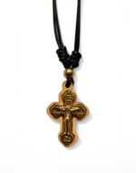 ξύλινος σταυρός λαιμού αυξομειούμενο δερμάτινο κορδόνι wooden cross pendant blessing of jesus christ byzanteiko mount athos