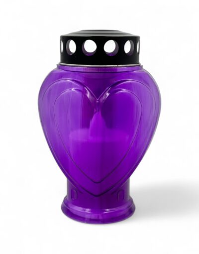 Ηλεκτρικό Κερί Αφιέρωσης Καρδιά Μωβ – Με Διακόπτη On-Off 150 ημερών - electric memorial candle purple heart 1 metallex