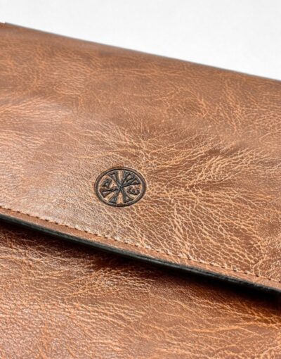 τσάντα ώμου ταχυδρόμου καφέ δερματίνη με χριστόγραμμα byzanteiko - mount athos - Messenger Shoulder Bag – Brown Leatherette with Christogram 5