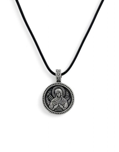 επάργυρο μενταγιόν λαιμού με την παναγία επτάσπαθη - byzanteiko silver-plated pendant necklace virgin mary with the 7 swords-