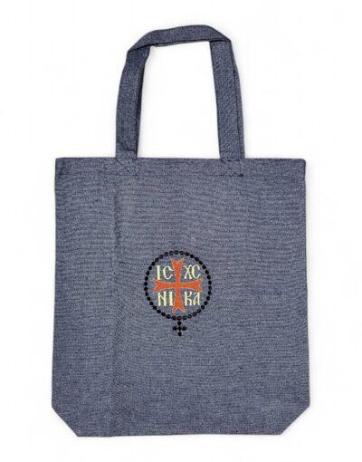 fabric athonite bag with embroidered ic xc nika byzanteiko mount athos υφασμάτινη τσάντα αγιορείτικη τζιν μαύρο