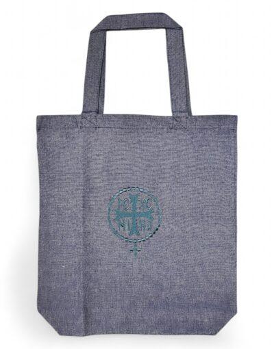 fabric athonite bag with embroidered ic xc nika byzanteiko mount athos υφασμάτινη τσάντα αγιορείτικη τζιν μπλε