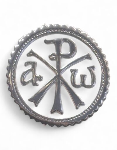 αυτοκόλλητο σμάλτινο με χριστόγραμμα ασημί byzanteiko enamel sticker with christogram silver