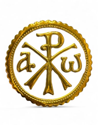 αυτοκόλλητο σμάλτινο με χριστόγραμμα χρυσό byzanteiko enamel sticker with christogram gold